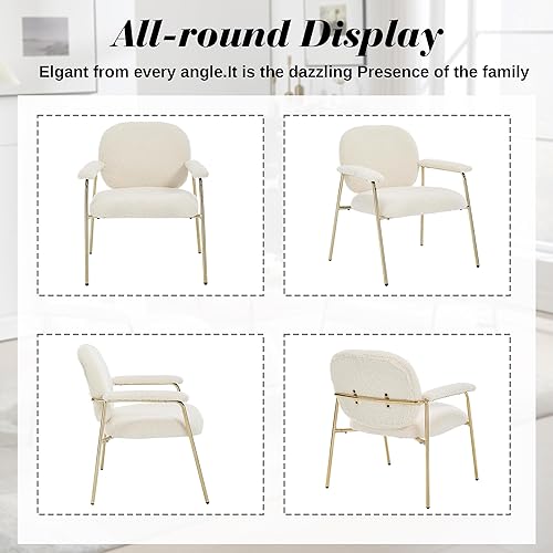 Miniatura 8 de Juego de 2 sillas decorativas, sillón tapizado de sherpa, silla auxiliar de lectura, cómoda silla de sala de estar con patas de metal dorado para