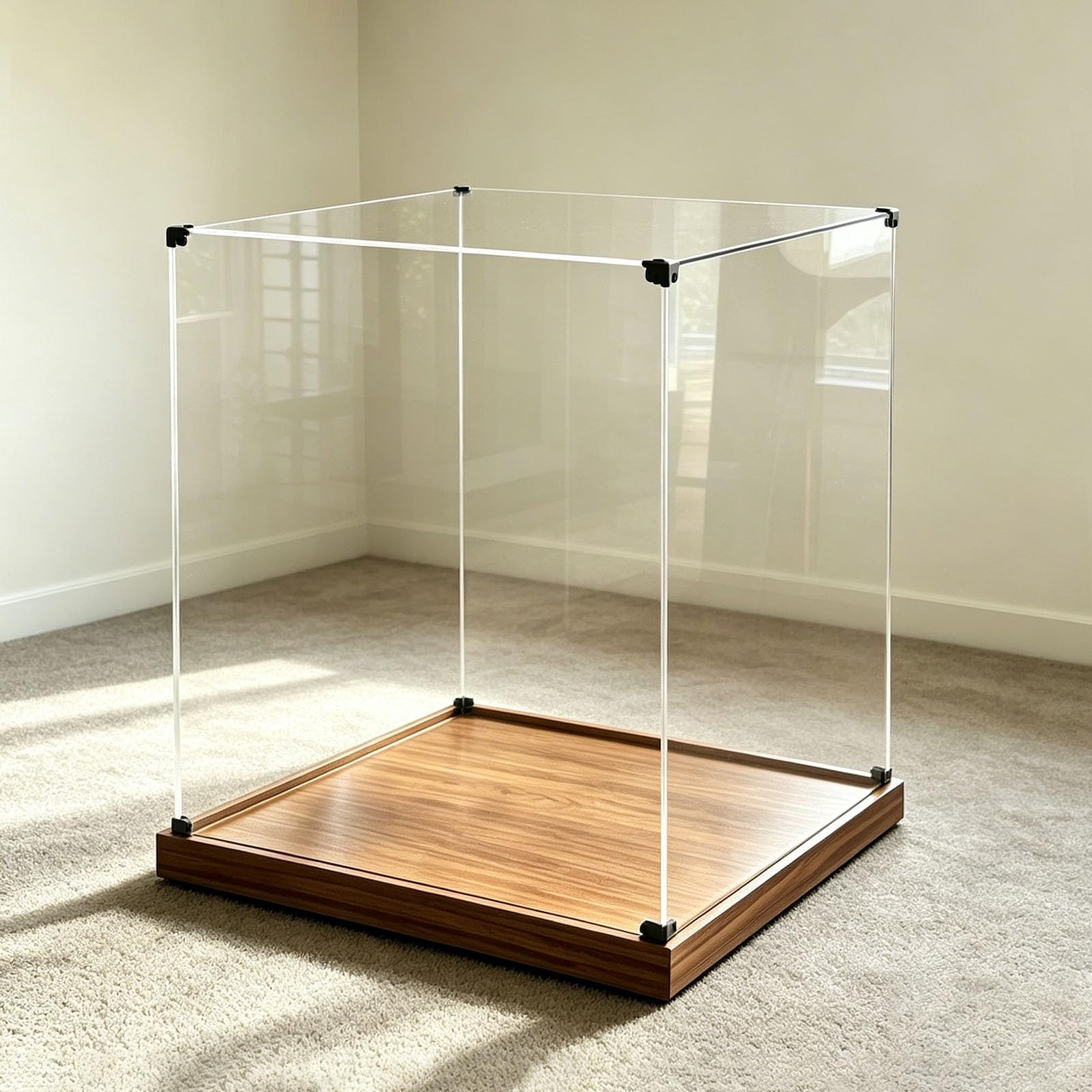 Vitrina de Acrílico Caja Cúbica Acrílica de 80 75 70 65 60 10Cm para Exhibición, Estuche Organizador Cuadrado Extragrande para Figuras, Base de Madera para Diorama o Vitrina(15x15xH15cm/6x6x6in)