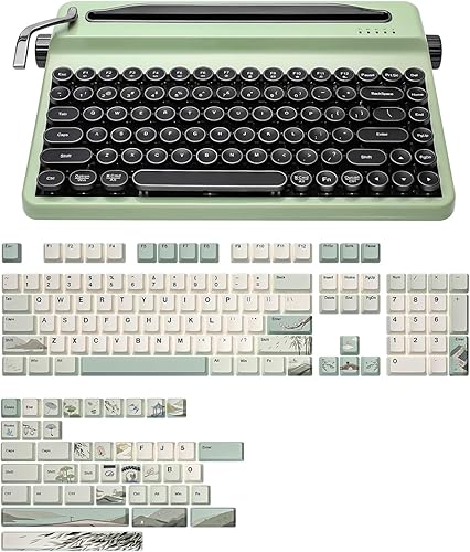 YUNZII QL75 Wireless Typewriter Retro Mechanical Keyboard(Green, Cocoa Cream V2 Switch),Spring Tea Keycap Cherry(Cherry Profile, Spring Tea)