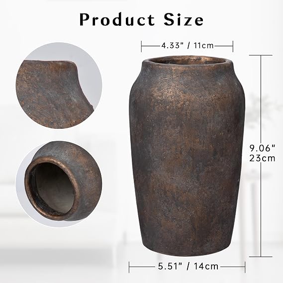 Tall Rustic Vase for Flowers 23CM Cement Vase 4.3