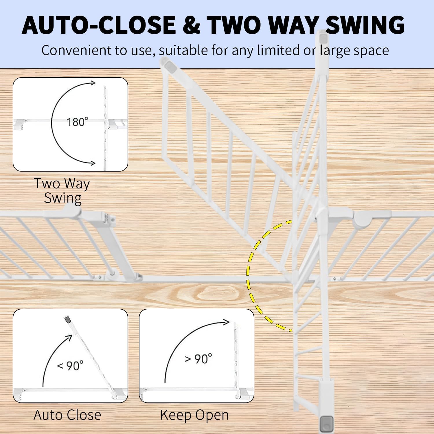 51.18inch Tall Dog Gate, 81.11" Extra Wide Pet Gate with Cat Door, Auto Close Hardware Mounted Walk Through Swing Safety Gates for Stairs,Doorways,3 Panels (White, 29.14"-81.11" Wide)