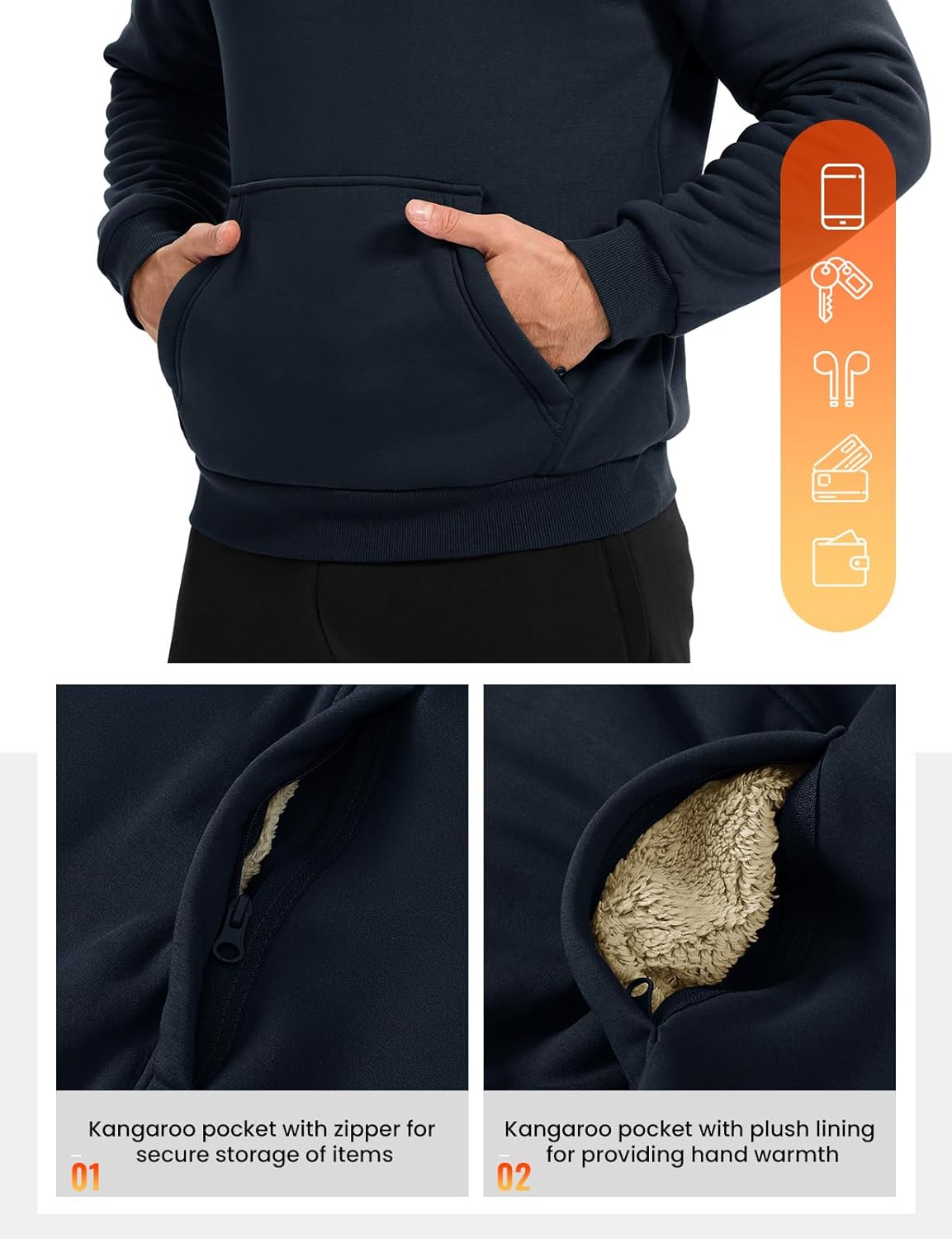 Rdruko Men's Sherpa Lined Sweatshirts Heavyweight Winter Fleece Pullover Crewneck Sweatshirts With Zip Kangaroo Pocket - Image 4