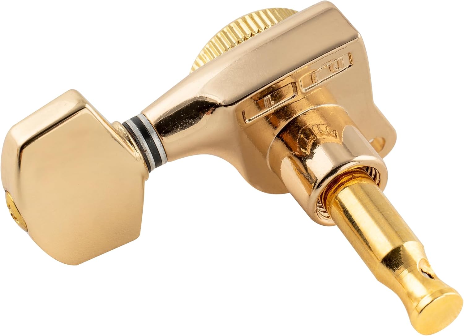 Musiclily Pro 6-in-line 18:1 Ratio Guitar Locking Tuners Machine Heads Guitar Locking String Tuning Pegs Keys for Strat Tele Style Electric Guitar, Gold with Hex Button