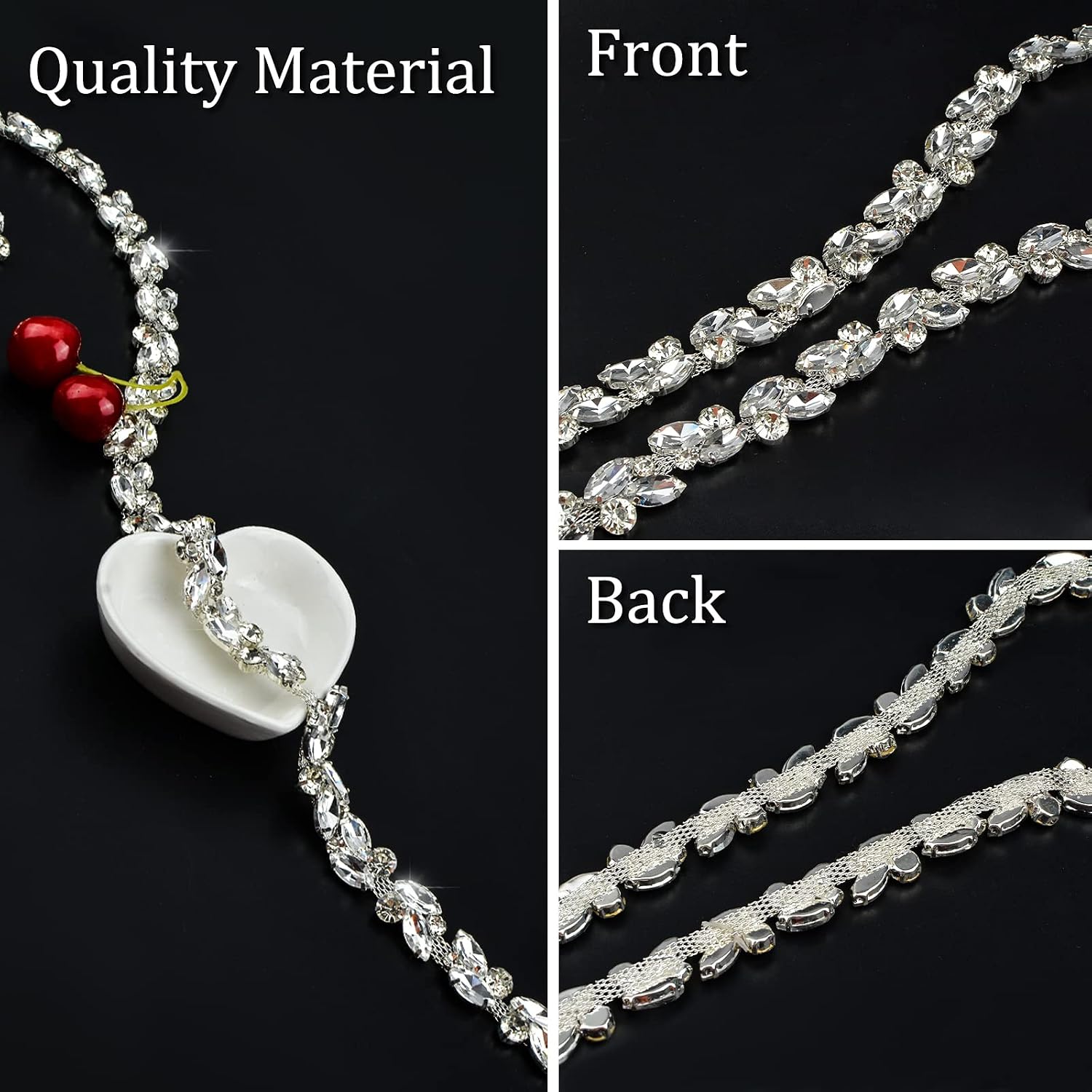 Crystal Rhinestone Chain, Trim Diamond Sparkly Rhinestone Applique Costume Embellishment Clothing Accessories for Wedding Party DIY Decor