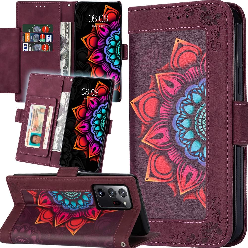 Wallet Case for Samsung Galaxy Note 20 Ultra,Note 20 Ultra Case with Card Holder/Strap,Kecko Mandala Flower Embossed Folio Flip Leather Magnetic Wallet Protective Purse Case with Kickstand for Women