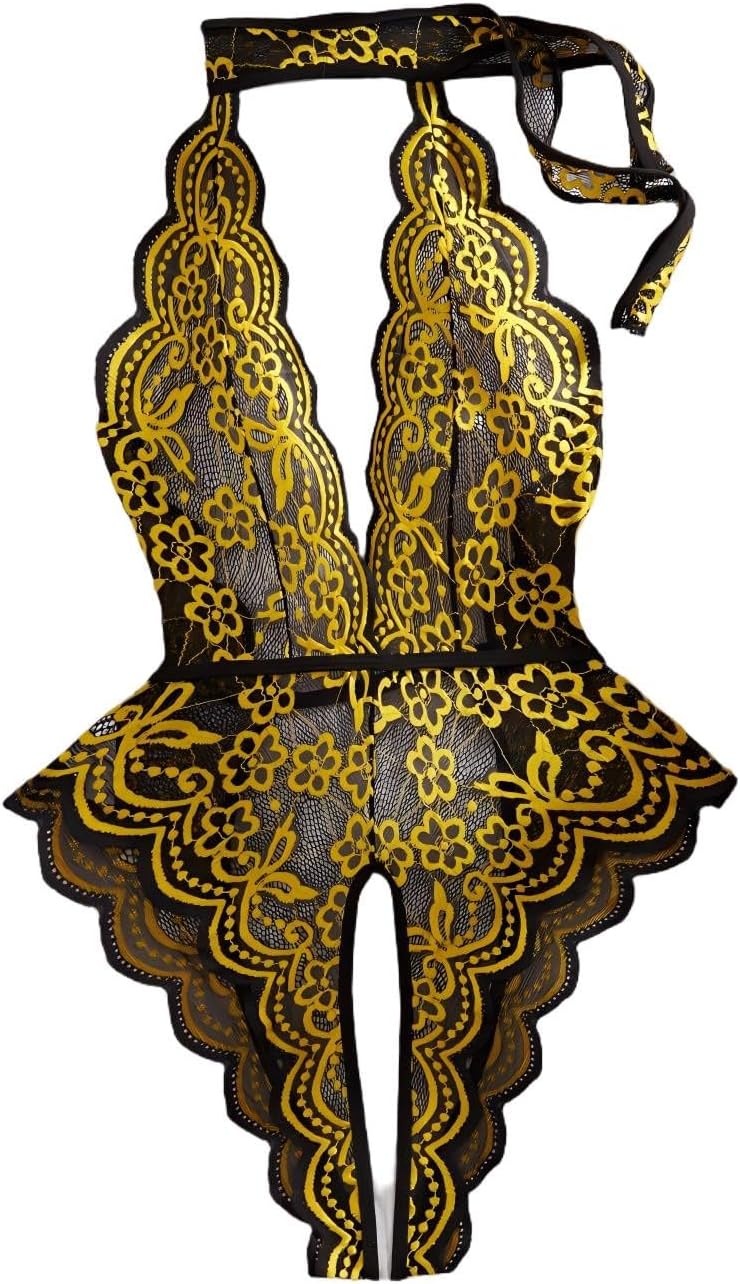 Sexy Teddy Lingerie For Women:Fashion Halter Lace Bodysuit V Neck Babydoll Nightgown One Piece Valentines Outfits