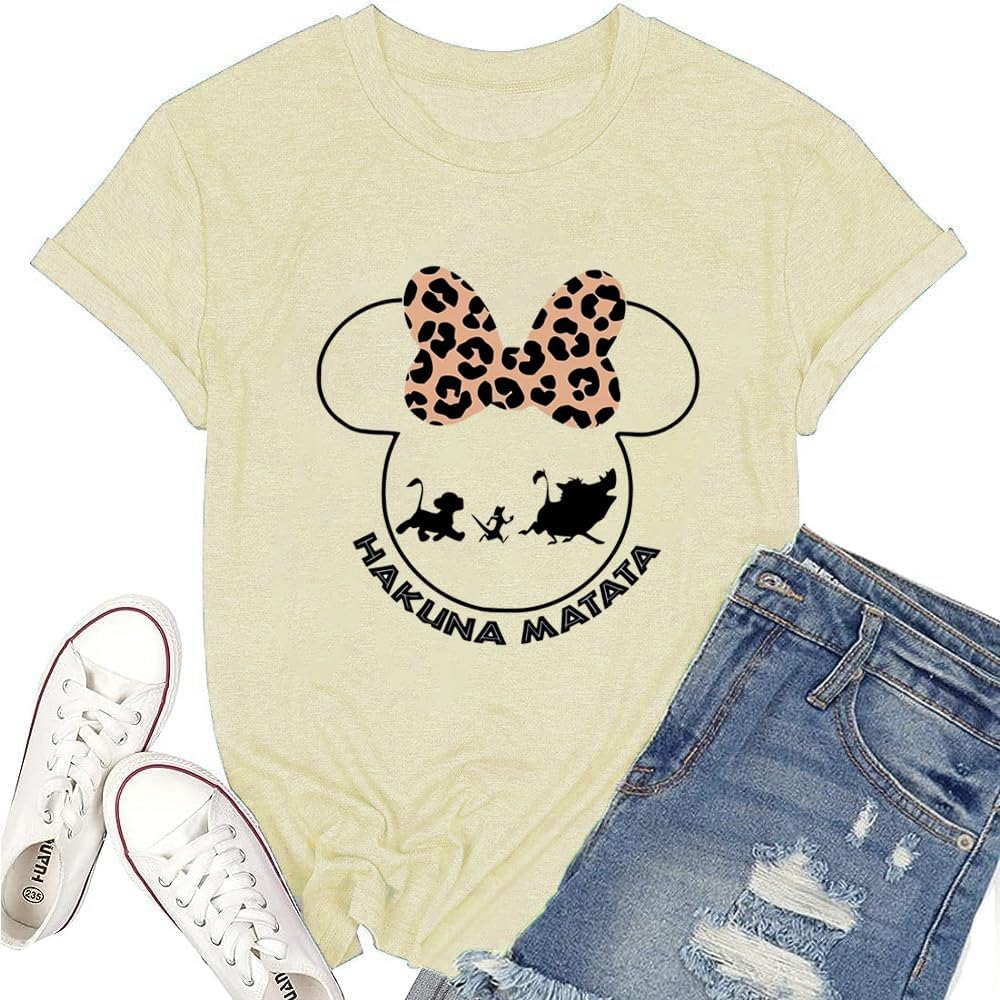 Summer Funny Cute Animal Kingdom Graphic Tees for Women Hakuna Matata Letter Print Magical T Shirt Casual Vacation Tops