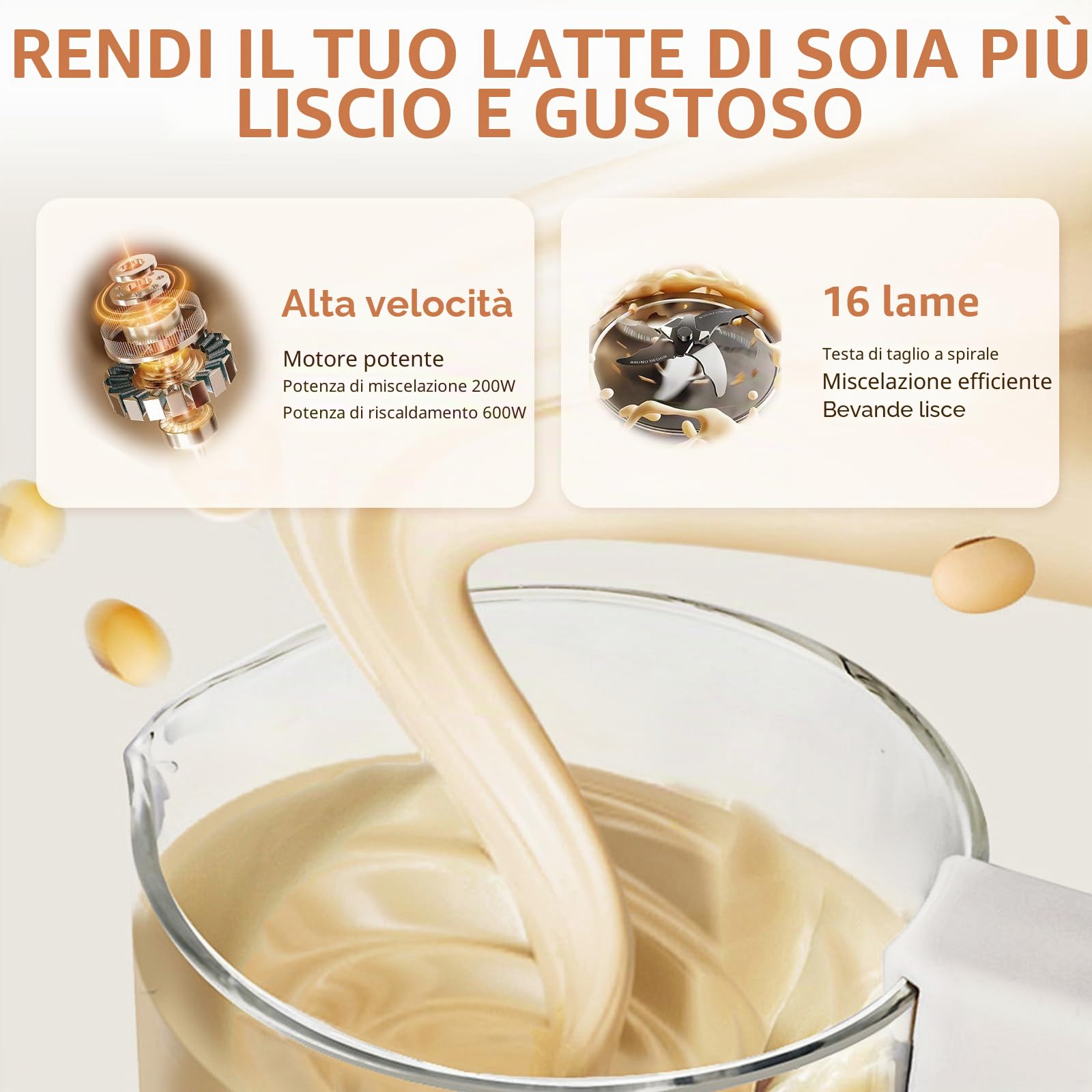 Macchina per Latte di Soia 1,4L, Macchina Automatica per Latte di Noci, con Impostazione di Ritardo, Autopulente, Schermo LED, per Preparare Latte Vegetale Fatto in Casa