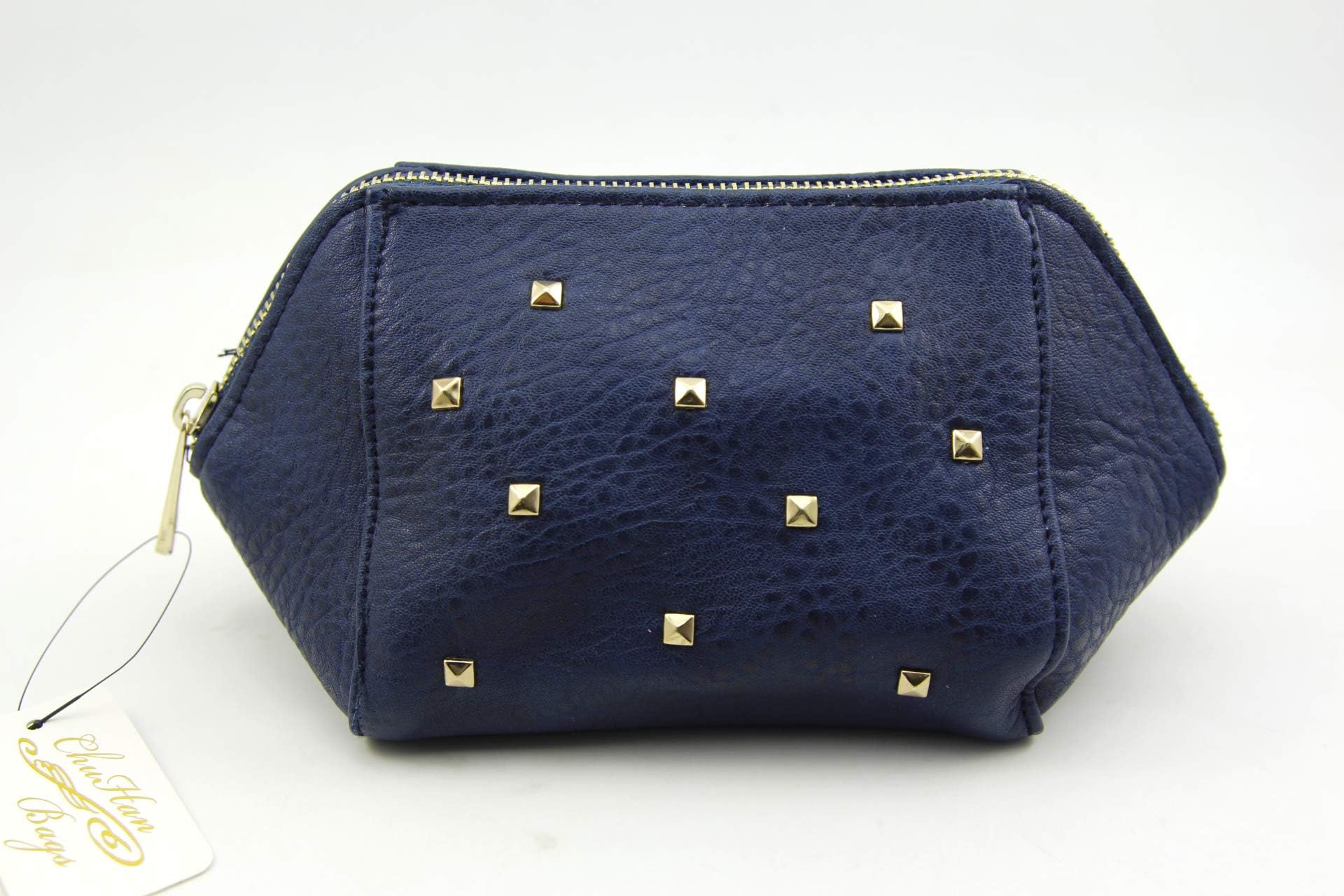 Fashion Rivet Cosmetic Bags PU Leather Travel Makeup Bag for Women Ladies Girls - Dark Blue