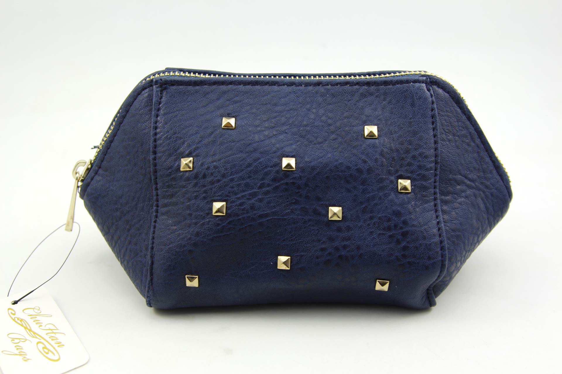 Fashion Rivet Cosmetic Bags PU Leather Travel Makeup Bag for Women Ladies Girls - Dark Blue