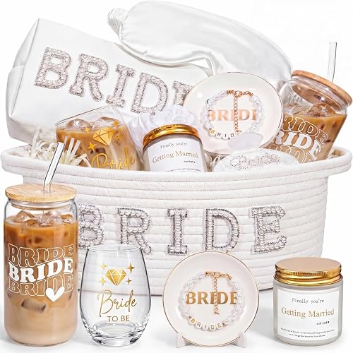 Zopeal Bridal Shower Gifts Basket for Bride to Be, Bride Gift Basket with Cup and Bridal Accessories, Bachelorette Party Engagement Wedding Keepsake Gift for Future Mrs, Wife(Pearl) - Pearl