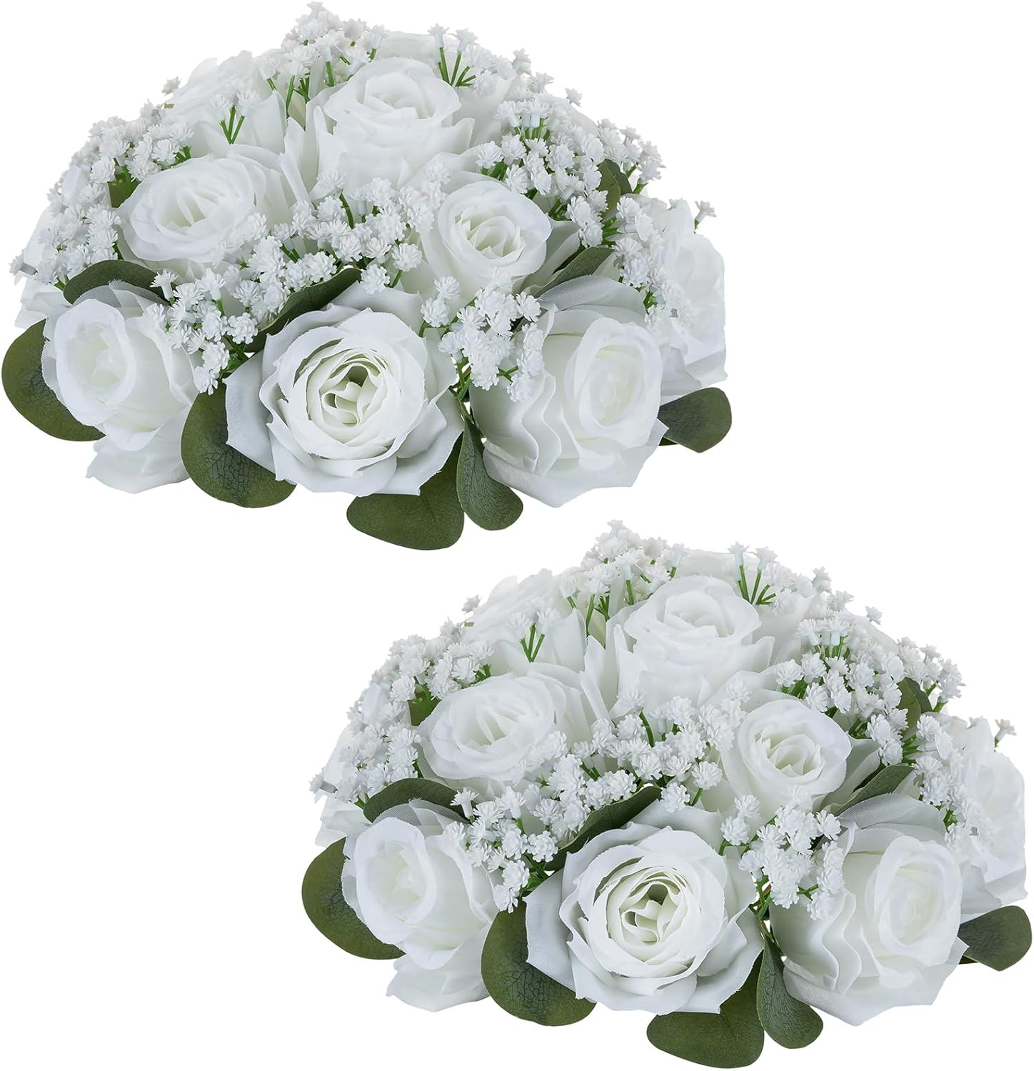 NUPTIO Baby Breath Flower Balls: 2 Pcs 8.6 inch Diameter White Artificial Rose Fake Arrangement Bouquet Wedding Centerpieces Event Party Tables Decorations