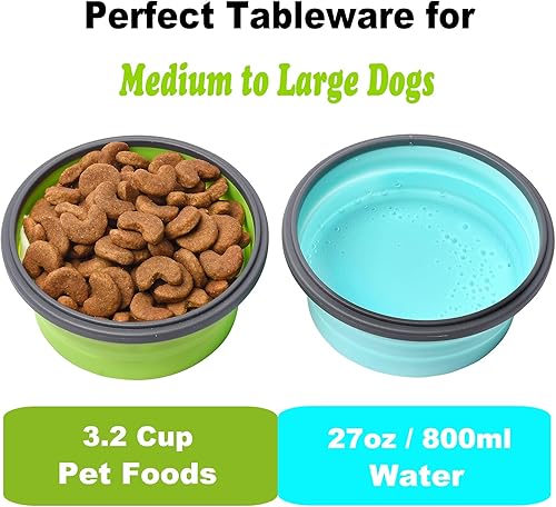 Miniatura 3 de Tazones plegables resistentes para perros, 27 onzas, paquete de 2 cuencos plegables de silicona para alimentos y agua, a prueba de fugas, ideal para