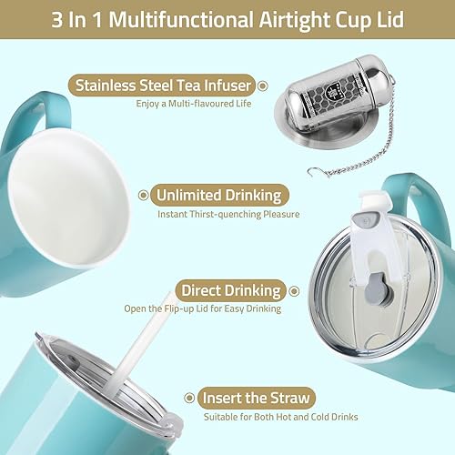 Miniatura 48 de Sweejar Taza de té de porcelana con infusor y tapa, tetera con filtro, máquina de té para hojas sueltas, 16 onzas líquidas para té, café, leche