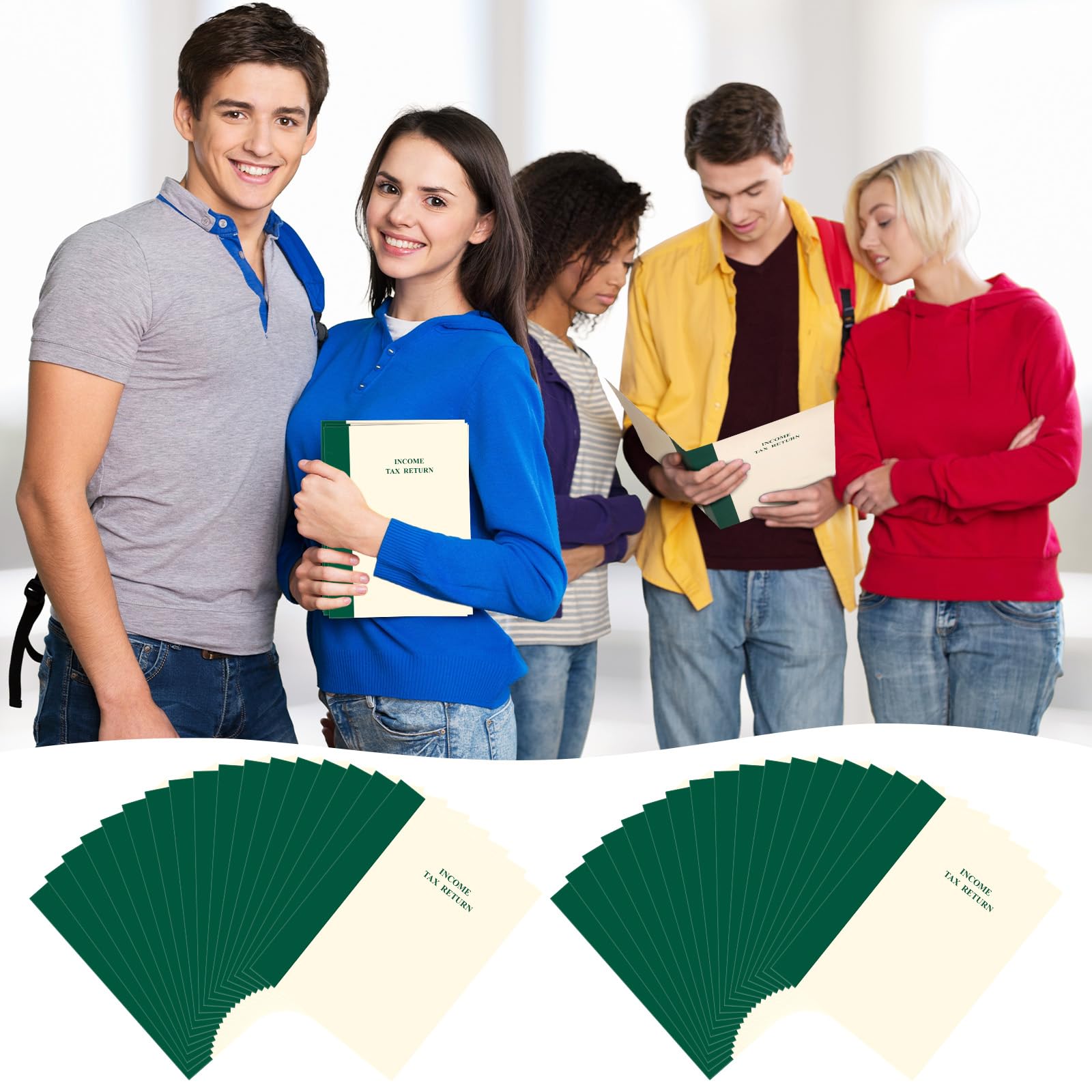 Marspark 50 Stück Steuererklärungsordner mit Taschen, 22,9 x 30,5 cm, Einkommensteuererklärung, 2 Fächer, Rückgabemappen, Grün, zur Aufbewahrung oder Handhabung von persönlichen und