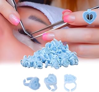 100 PCS Glue Rings for Eyelash Extensions Rings for Lashes Heart Shape, Makeup Nail Art Glue Cups Lash Extension Supplies