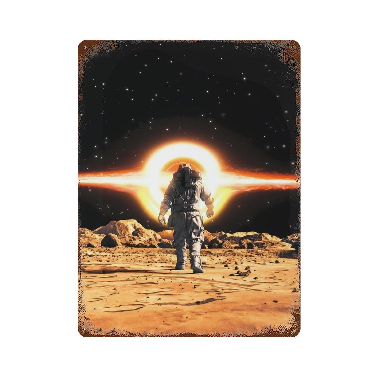 Astronaut on The Mars Vintage Wall Sign 15.7"x11.8", Rust Effect Metal Decor for Basement, Hobby Room And Garage Decor
