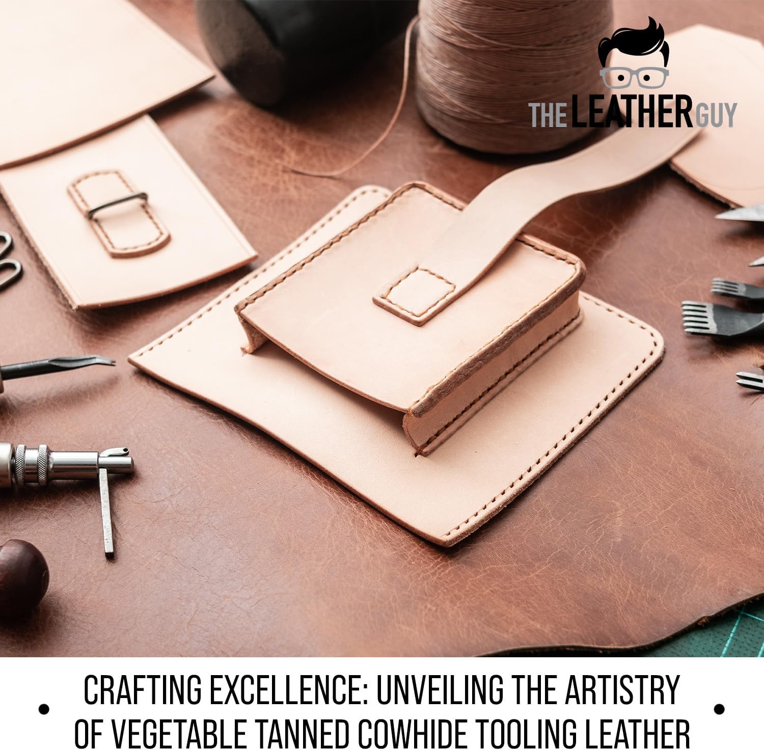 The Leather Guy - Vegetable Tanned Cowhide Leather for Leatherworking and Tooling, Pre-Cut 12x12 Inches, Natural Color for Easy Dyeing, 9-10 oz Thickness (3.6-4mm)