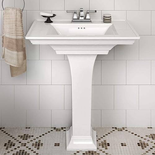 Miniatura 4 de American Standard 0297004.020 Town Square S - Fregadero con pedestal, centro de 4 pulgadas, color blanco