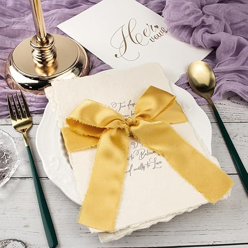 Vista 10 de Burgundy Dark Red Silk Ribbon 1-1/2 Inch x 21Yds Handmade Fringe Silky Chiffon Frayed Fabric Ribbon for Gift Wrapping, Flower Bouquet, Wedding