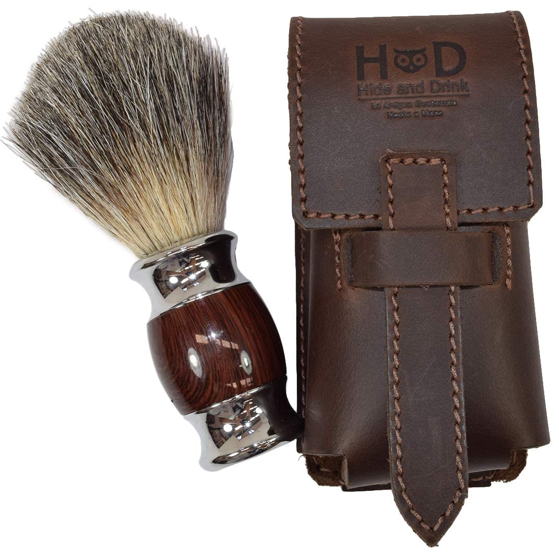 Hide & Drink, Thick Leather Shaving Barber Brush Case, Travel Protective Sleeve (Brush Not Included) Handmade (Bourbon Brown)