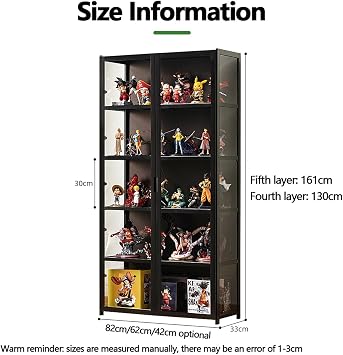 Display Cabinet, Clear Display Case for Figures,Storage Shelves with Acrylic Glass Door, Bamboo Storage Cabinet Floor Standing Transparent Showcase 130 * 62 * 33cm black