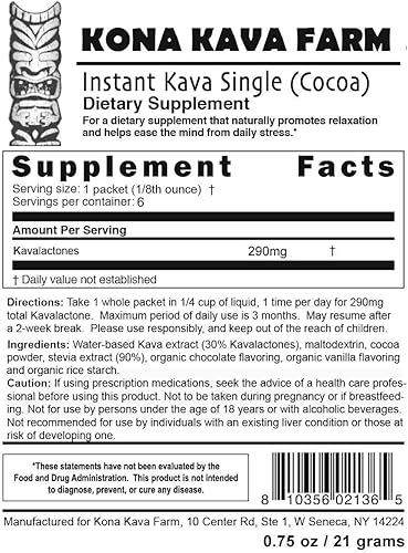 Miniatura 2 de Kona Kava Farm Bebida instantánea de kava individual premium  Suplemento de extracto de kava disponible en chocolate, plátano y tropical  Paquete de