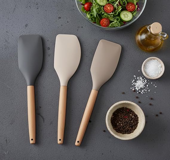 Silicone Narrow Stripping Spatula with Deconox Bamboo Handle, Bamboo Long Silicone Narrow Spatula 27cm with 3 Color Options (BLACK)
