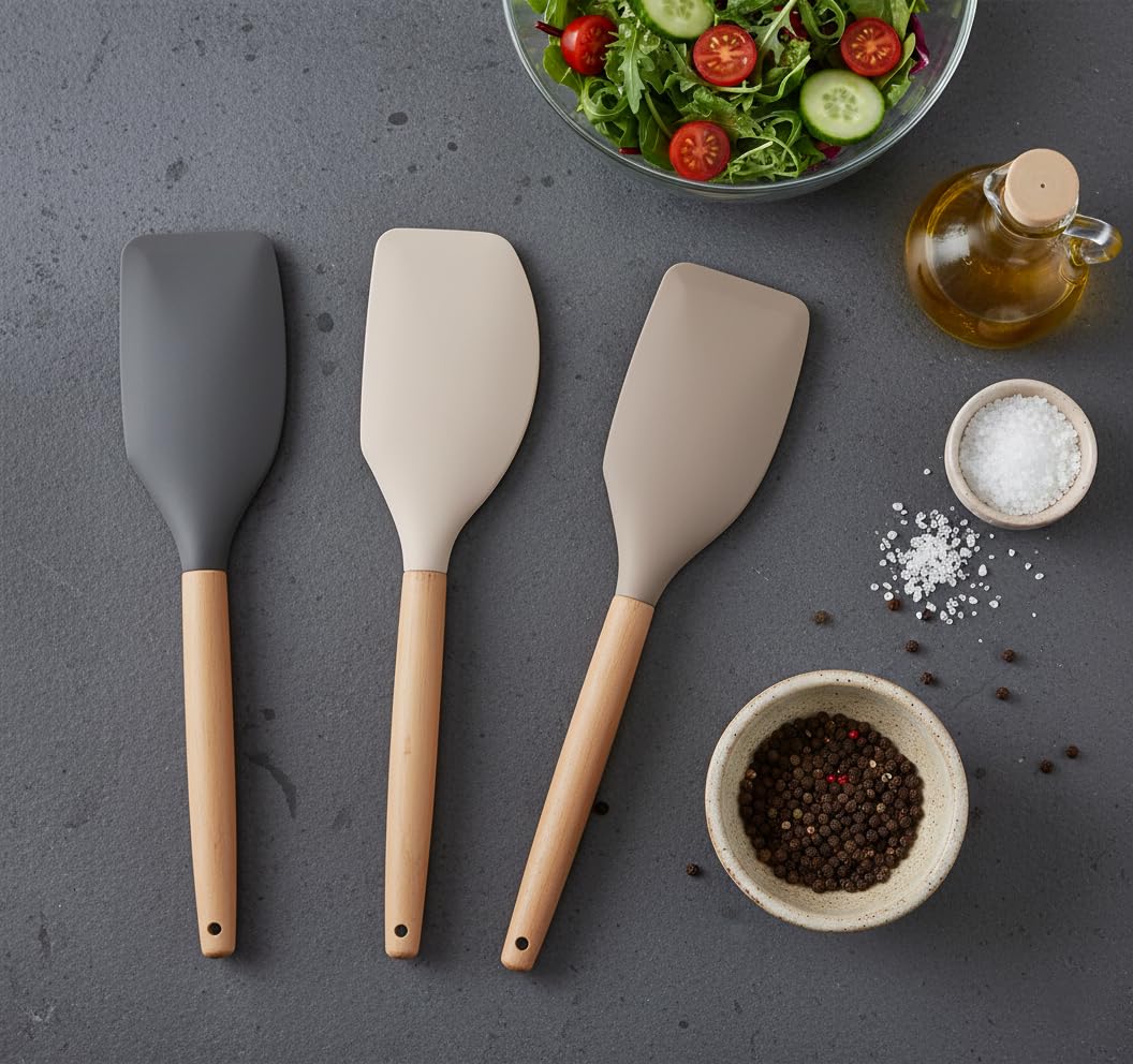 Deconox Bambu Saplı Silikon Dar Sıyırma Spatulası, Bambu Uzun Silikon Dar Spatula 27cm 3 Renk Seçenekli (KREM)