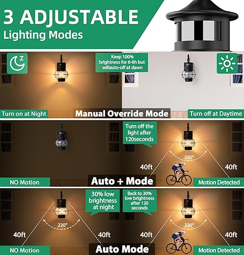Miniatura 2 de Lamomo Paquete de 2 luces con sensor de movimiento para porche al aire libre para casa, lámparas de pared al aire libre, luz exterior de aluminio