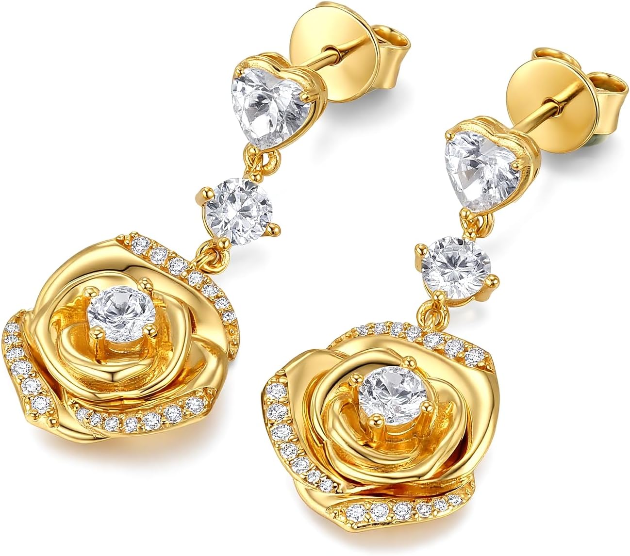 18K Gold Plated Over Sterling Silver Rose Flower Earring For Woman -Birthstone Dangle Earring Jewelry Birthday Gifts for Women,Girlfriend,Wife,Mom