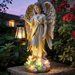 Solar Angel Outdoor Garden Decor Statues – 11.6 inches Outdoor Sculptures with Solar Light,for Outside Yard Art Patio Balcony Front Lawn Ornaments Gifts for Mom Grandma Women