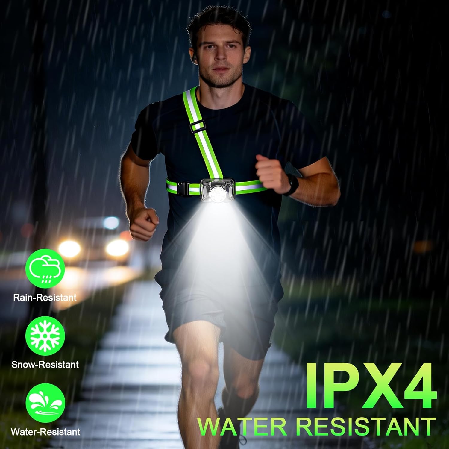 1000 Lumens Ultra Bright Running Lights for Runners - 6 Lighting Modes, 90° Adjustable, USB-C Rechargeable, IPX4 Waterproof, Reflective Safety Vest for Night Jogging, Hiking, Walking