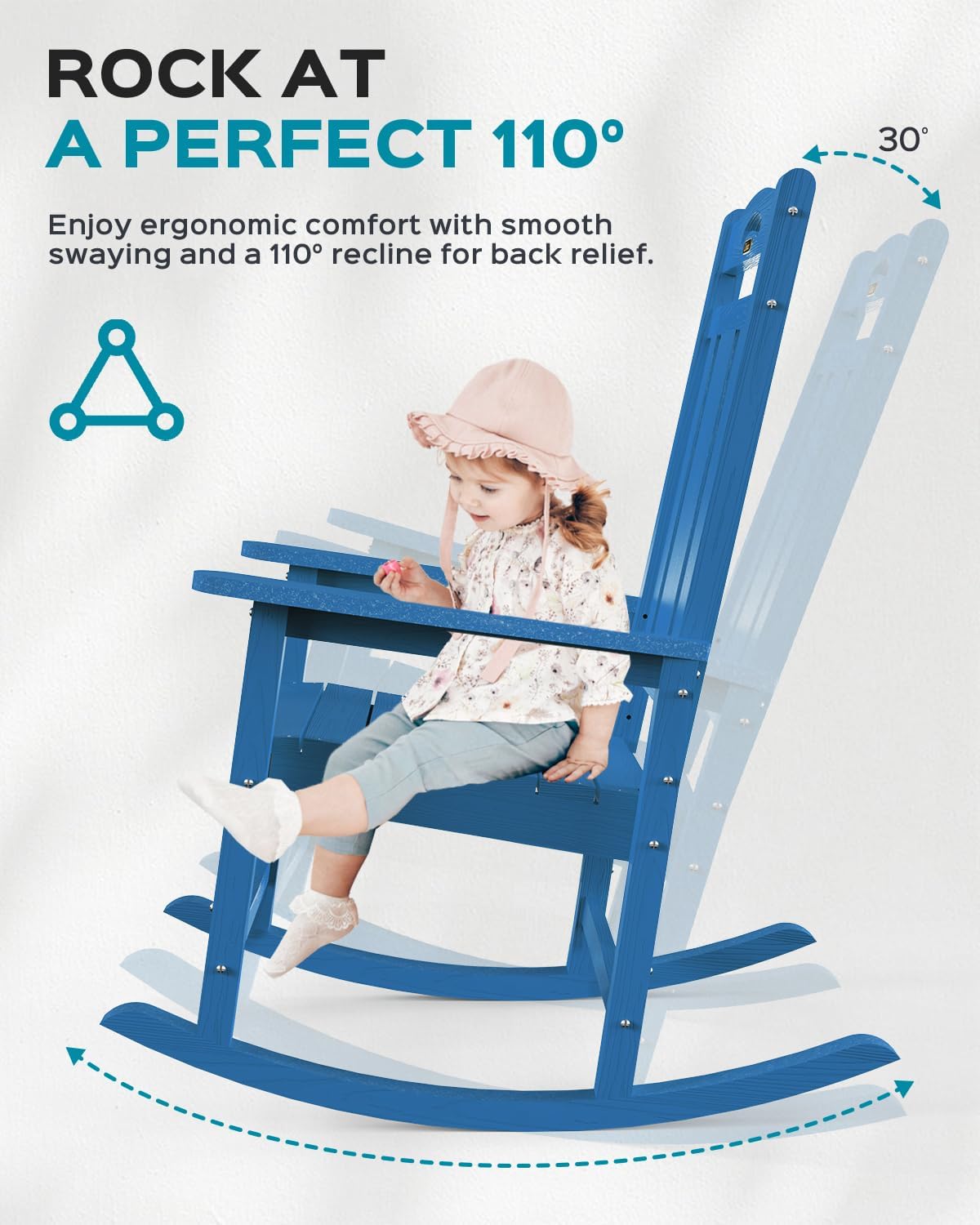 Ciokea Outdoor Rocking Chair, Navy Blue HDPE Rocking Chairs for Outside, All-Weather Comfortable Patio Rockers for Front Porch Deck Balcony