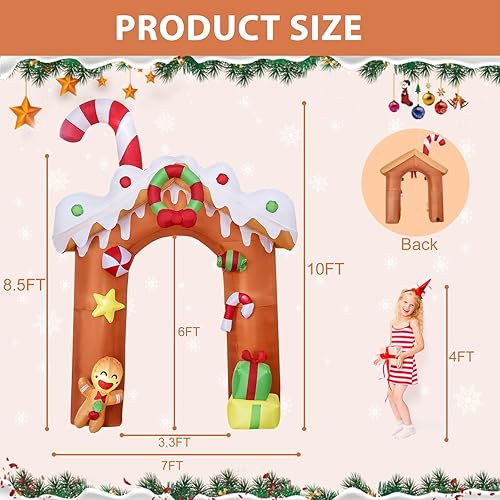 Miniatura 2 de DearSun Arco inflable de Navidad de 10 pies de alto con luces LED integradas, decoración inflable de Navidad al aire libre, decoración grande de