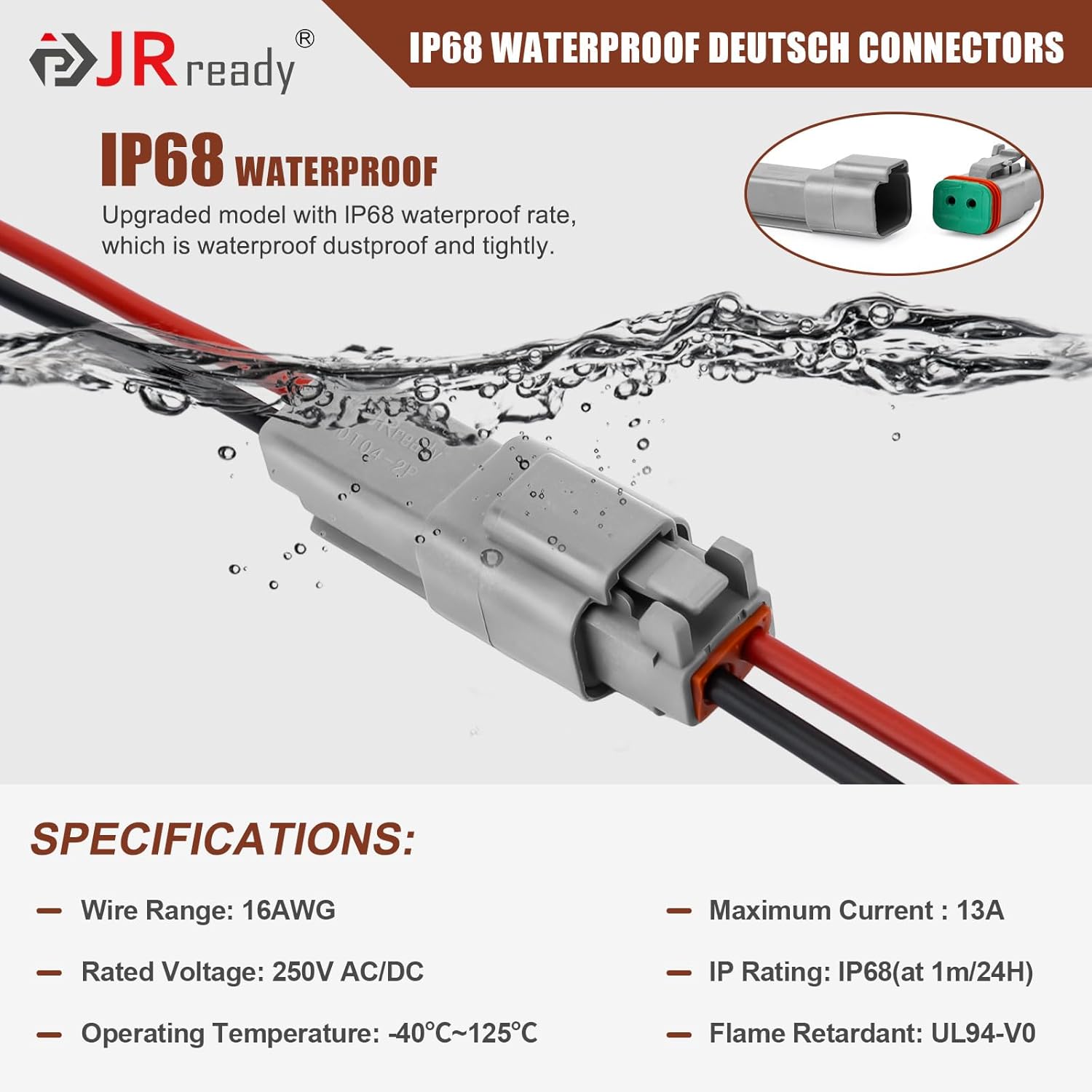 JRready DW1018 2 3 4 6 8 12 Pin Deutsch Connector Kit, IP68 Waterproof Electrical Automative DT Connectors Kit with Size 16 Stamped Contacts Pin Removal Tools and 14AWG Yellow Seals