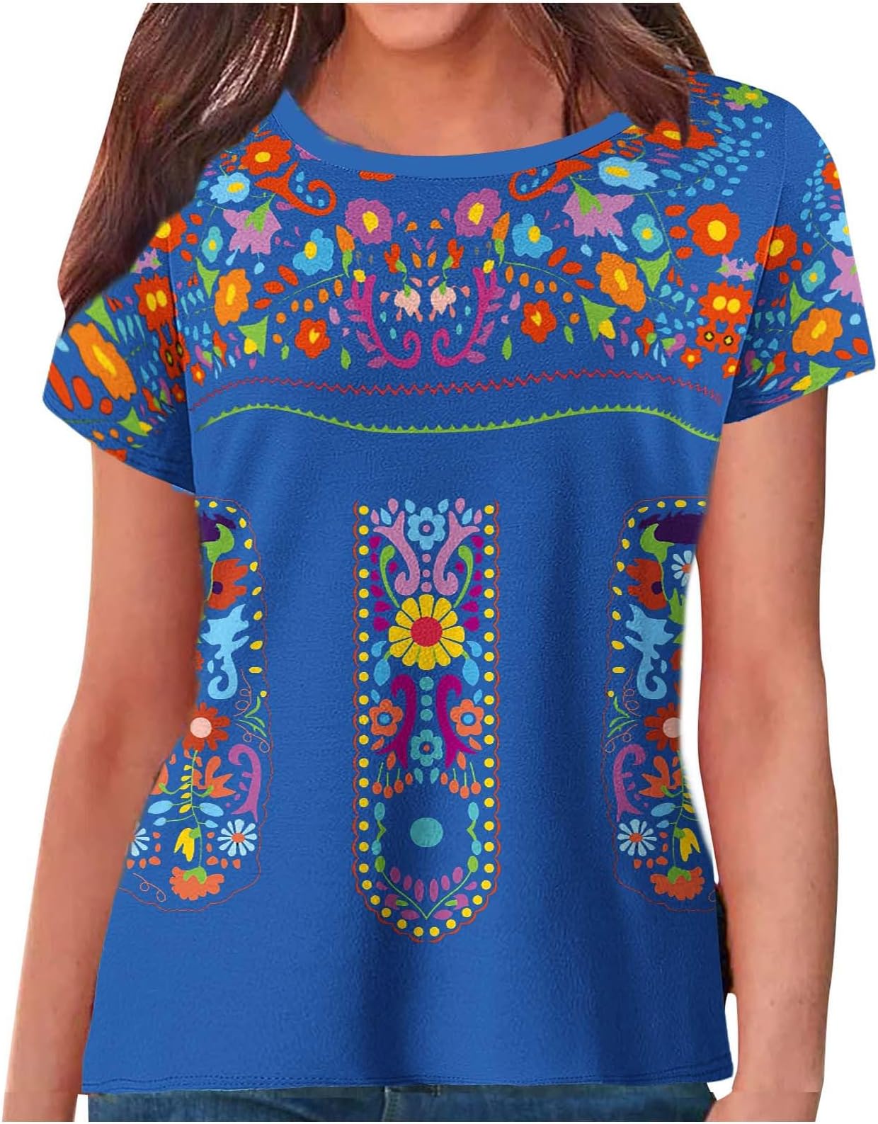 NeorosiriSummer Vintage V Neck Shirts for Women Trendy Boho Floral Graphic Short Sleeve Loose Fit Casual Blouses Tees Shirts