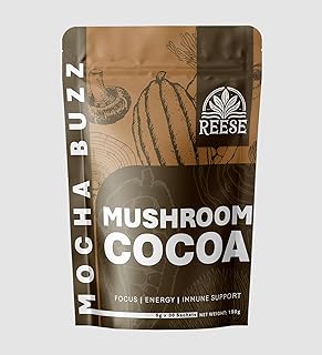 Organic Mushroom Cocoa – Caffeine-Free Hot Cocoa with Reishi, Lion’s Mane, Cordyceps, Shiitake & Turkey Tail – Focus, Energy & Immune Support – 30 Sachets (5g Each)