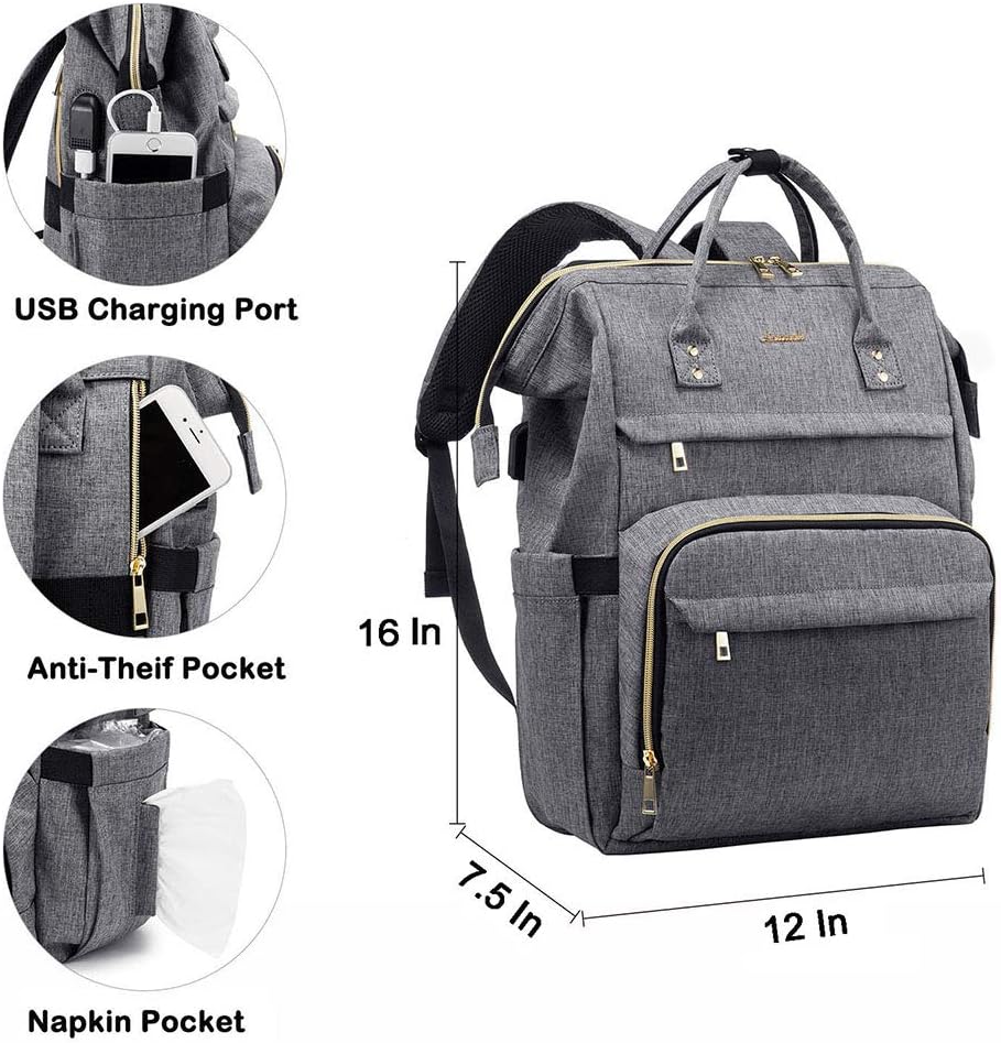 Laptop Backpack Women Teacher Backpack Nurse Bags, 15.6 Inch Womens Work Backpack Purse Waterproof Anti-theft Travel Back Pack with USB Charging Port (Grey) : Electronics