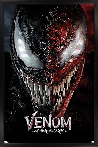 Trends International Marvel Venom Let There be Carnage - Póster de pared de una hoja de cara dividida, 22.375 x 34 pulgadas, versión enmarcada en