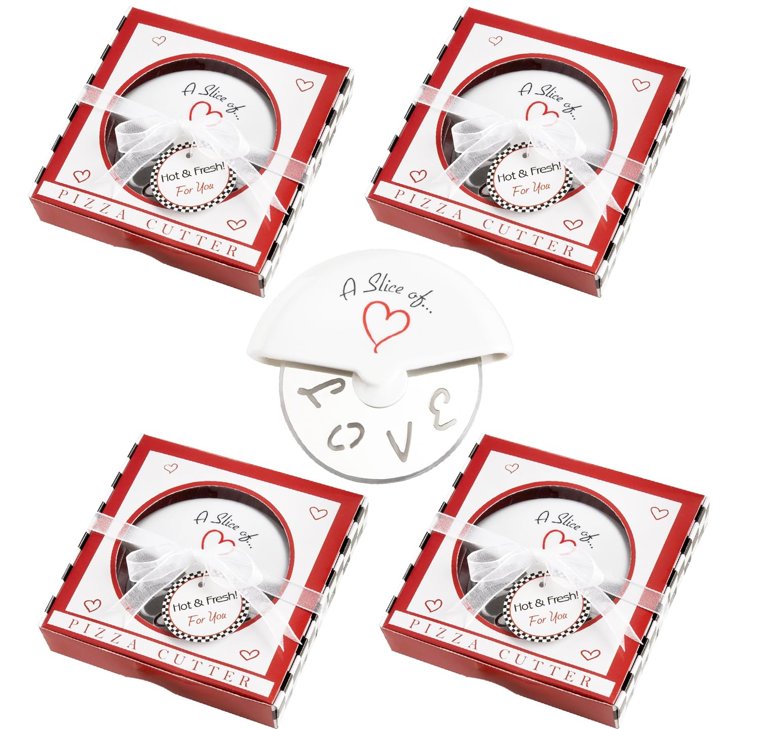 30 mini cortadores de pizza de acero inoxidable para novia, boda, baby showers, recuerdos, regalo de devolución de invitados, paquete individual (rojo)