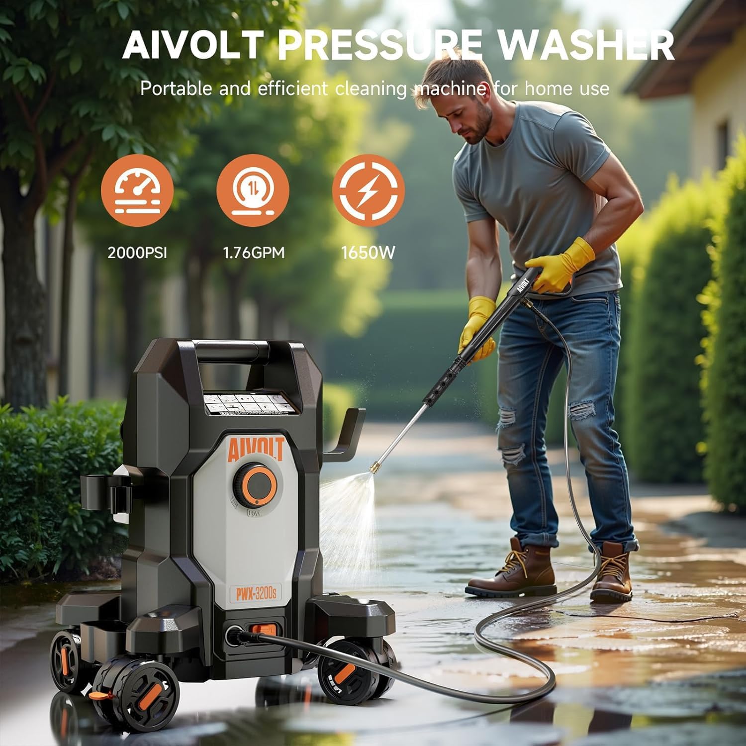 AIVOLT Pressure Washer, Power Washer with 4 Quick Connect Nozzles, High Pressure Cleaning Machine with Foam Cannon for Cars/Fences/Driveways/Patios/Home Cleaning - Image 2