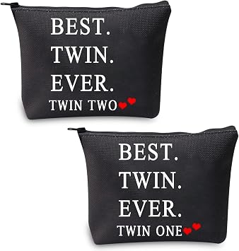 MBMSO Twin One Twin Two Gifts Best Twin Ever Gifts Makeup Bag Set of 2 Twins Gifts for Sister Cosmetic Bag Best Twin Ever bag black