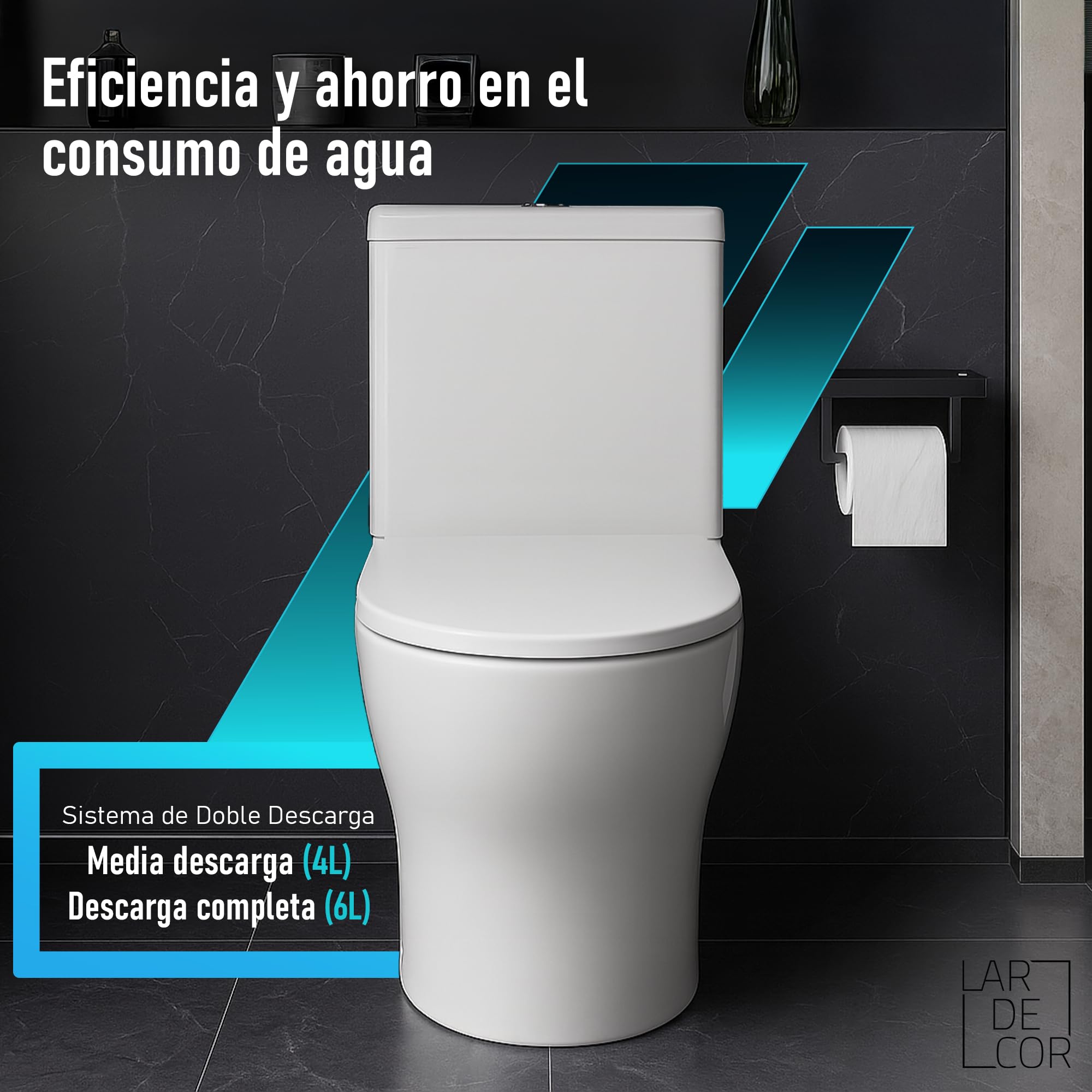 WC Inodoro Completo con Sistema Rimless Antibacterias | 605×370×800 mm | Váter de Baño de Cerámica, Tapa Dura Extrafina UF Amortiguada, Retrete de Doble Descarga y Ahorro de Agua (Blanco)