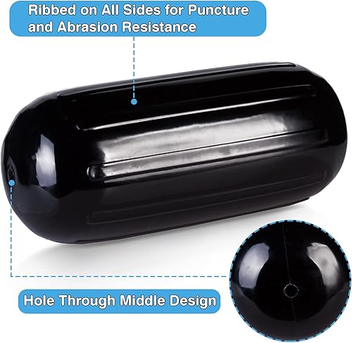 Miniatura 4 de Leader Accessories Paquete de 4 guardabarros inflables acanalados con agujero a través del medio, incluye líneas de guardabarros de 38 pulgadas,