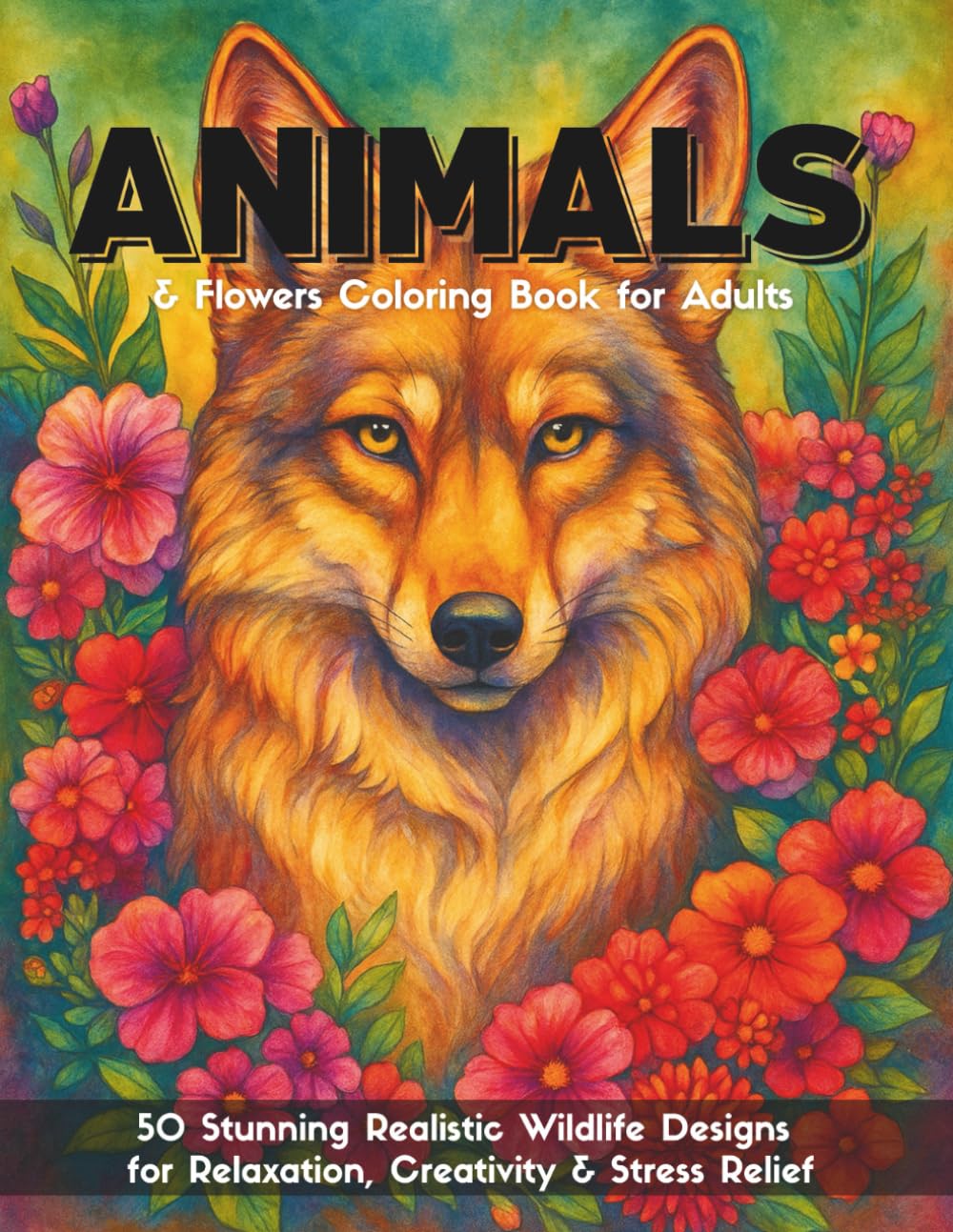 ANIMALS & Flowers Coloring Book for Adults: 50 Stunning Realistic Wildlife Designs for Relaxation, Creativity & Stress Relief (Adult Coloring Books: Calm, Art & Nature Love)