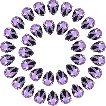 Teardrop Rhinestones 50 PCS 13x18 mm Flatback Rhinestones Sew on with Settings for Clothes Crafts Projects,Light Purple