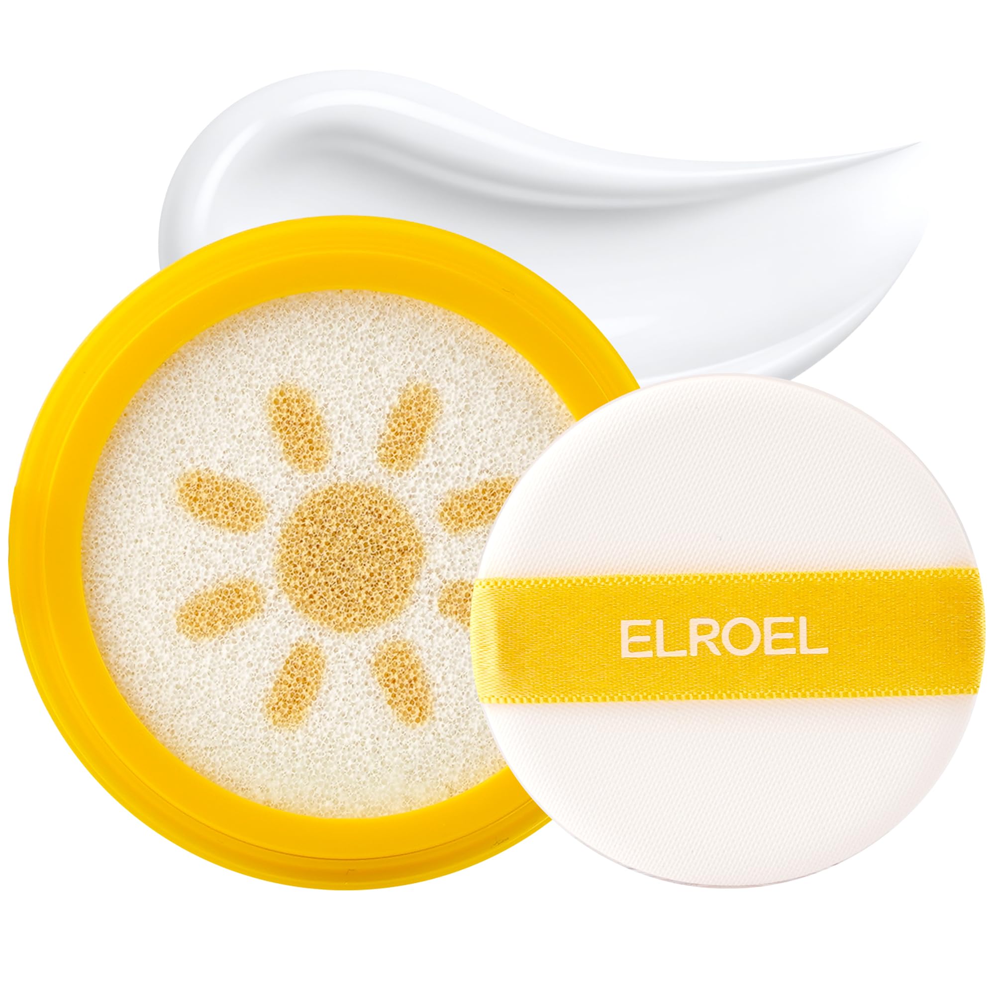 ELROEL Pang Pang Sun Cushion Plus Refill - Korean Hypoallergenic & Cooling Face Sunscreen with Puff Sponge - Broad Spectrum SPF50+ PA++++ (0.53 oz)