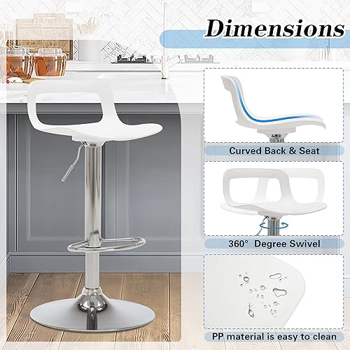 Miniatura 4 de LSSPAID Juego de 4 taburetes de bar, taburetes de bar ajustables en altura de mostrador, sillas de bar de metal para isla de cocina, color blanco