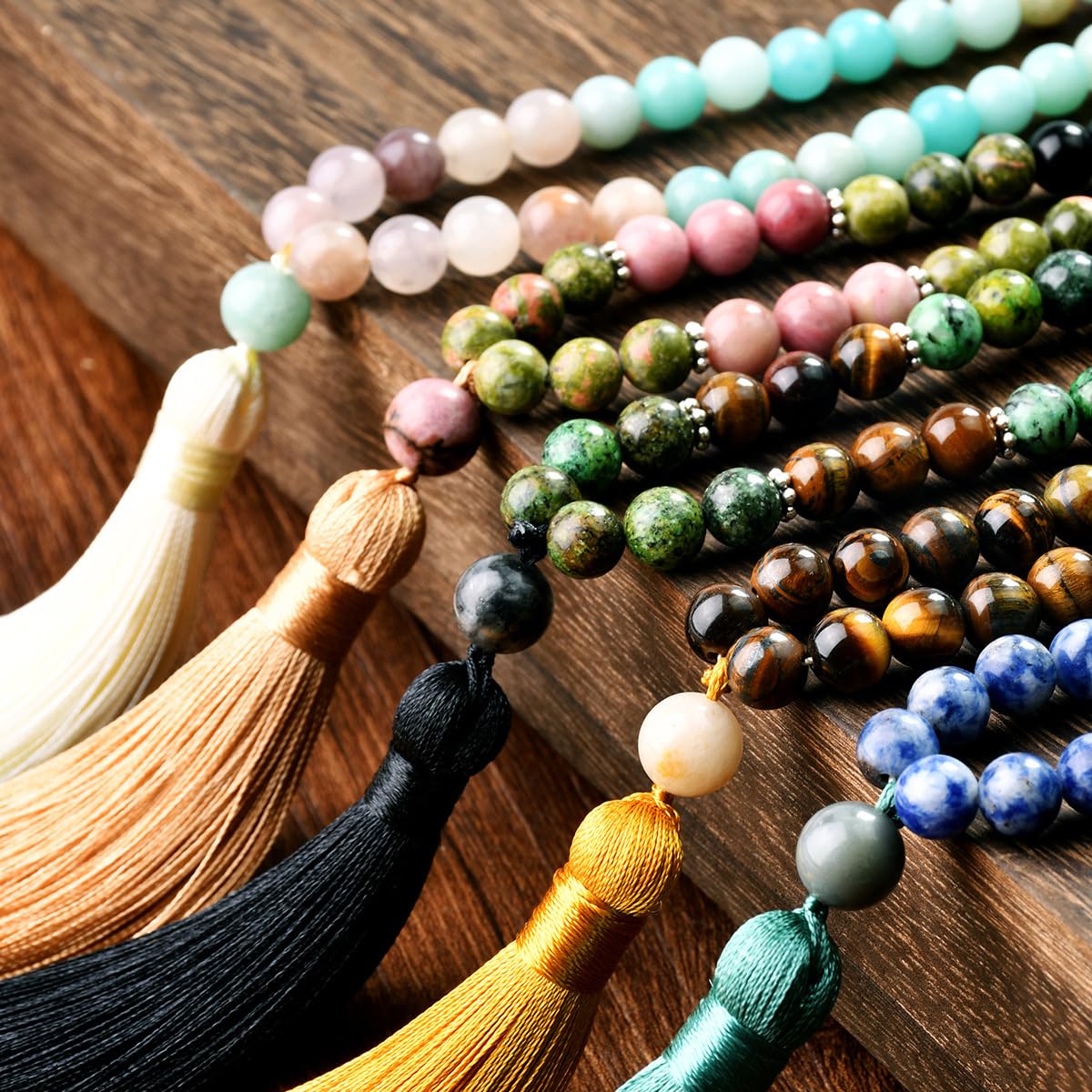 Collar de borla 1/2/3 piezas Mala cadena 108 perlas cadena Bohemia Beads cadena suéter cadena budismo cadena ágata joyas piedra natural cadena cadena para hombres mujeres yoga Reiki Chakra
